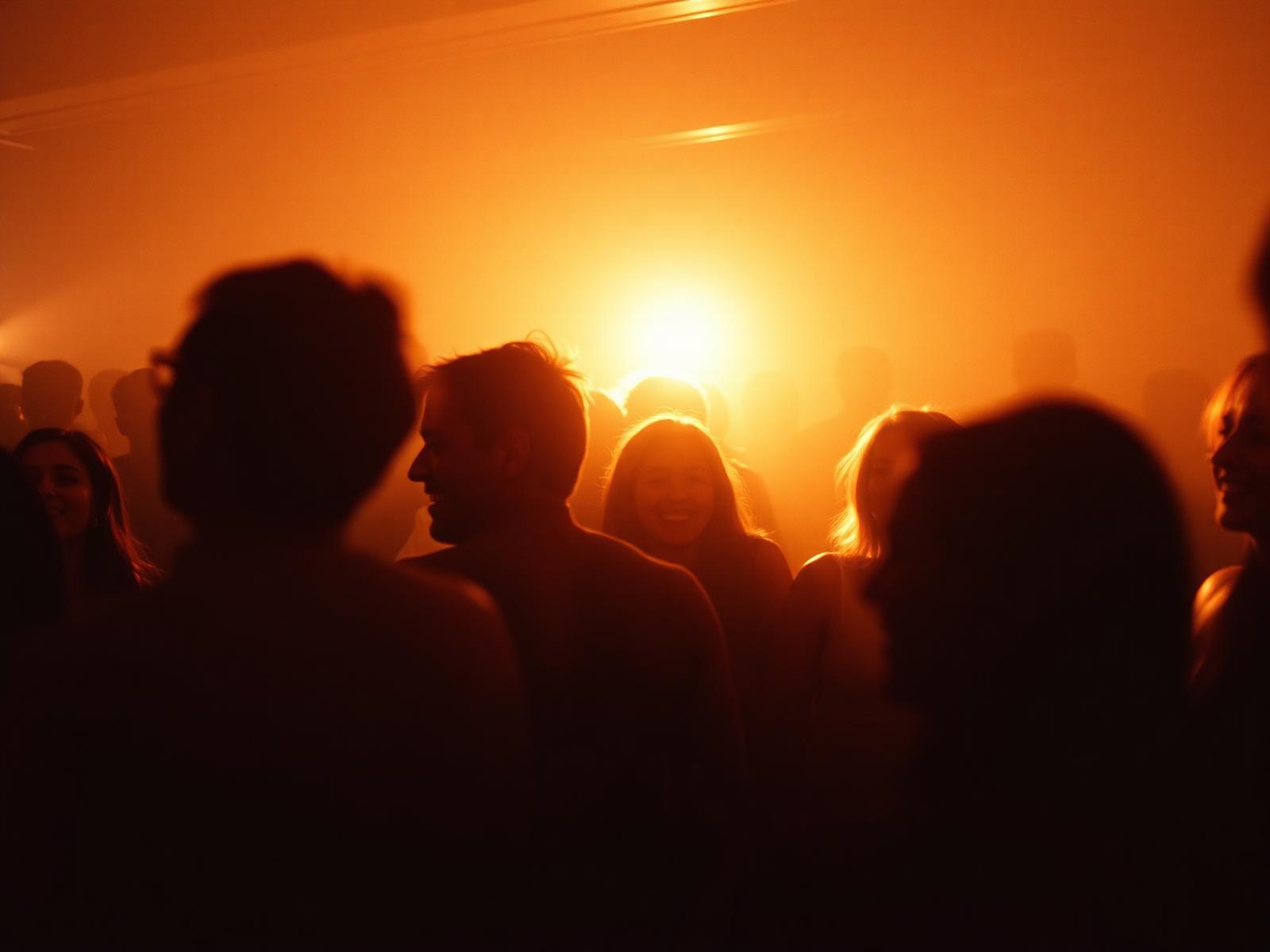 Warm golden crowd on the dance floor